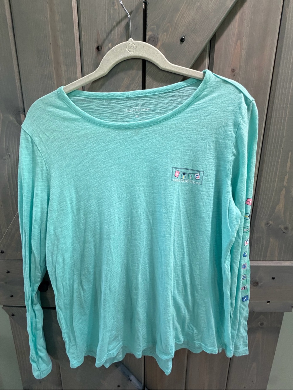 Vineyard Vines Women’s M Aqua Nautical Flags Long Sleeve Graphic T Shirt